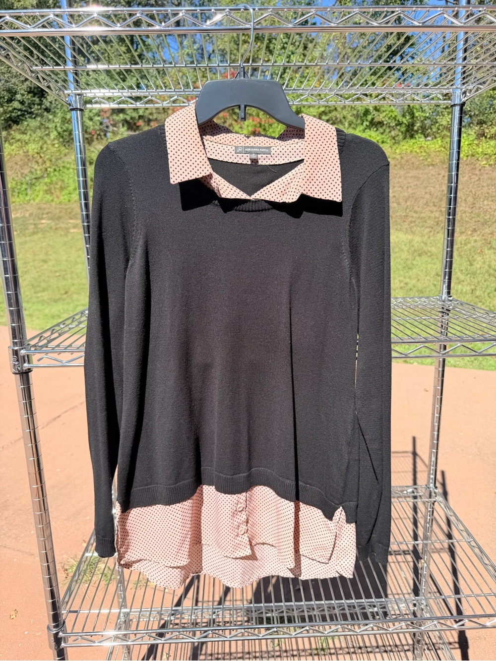 Adrianna Papell Black Pullover with Pink Polka Dot Collar & Hemline